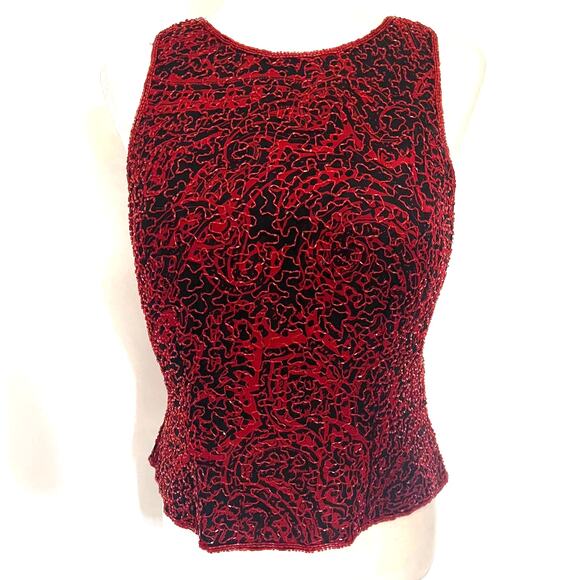 Vintage Y2K Andretta Donatello Silk Beaded Top Sz L Red Whimsigoth Party Indie - Picture 1 of 12